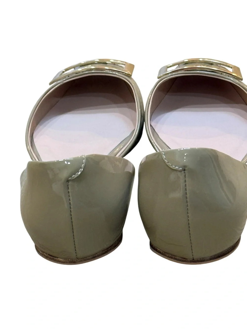 Roger Vivier Nude Patent D'Orsay Flats with Gold Buckle 37
